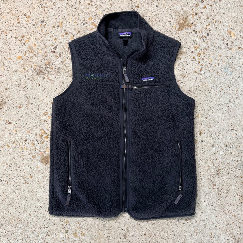 Patagonia Mens Retro Pile Fleece Vest‎ Black Full Zip Prosperity Life Group M